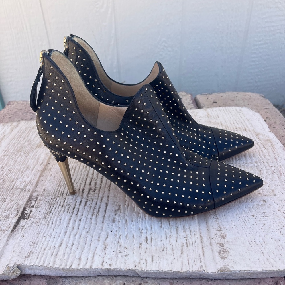 Jerome C. Rousseau "Charme" Studded Pointed Toe Booties 38.5